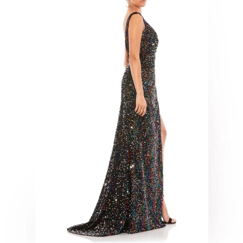 IEENA for Mac Duggal Black Multi Colored Sequin V Neck Maxi Dress 8 - Picture 3 of 14